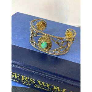 Fire Opal cuff bracelet Made In Turkey Gold Colored Wire Brass Jewelry‎